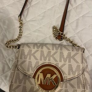Michael Kors Cream Gold Crossbody Bag with Signature Monogram